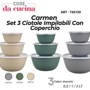 CS CIOTOLE 3PZ CARMEN CON COPERCHIO 0.5+1+2LT. COLORI ASSORTITI