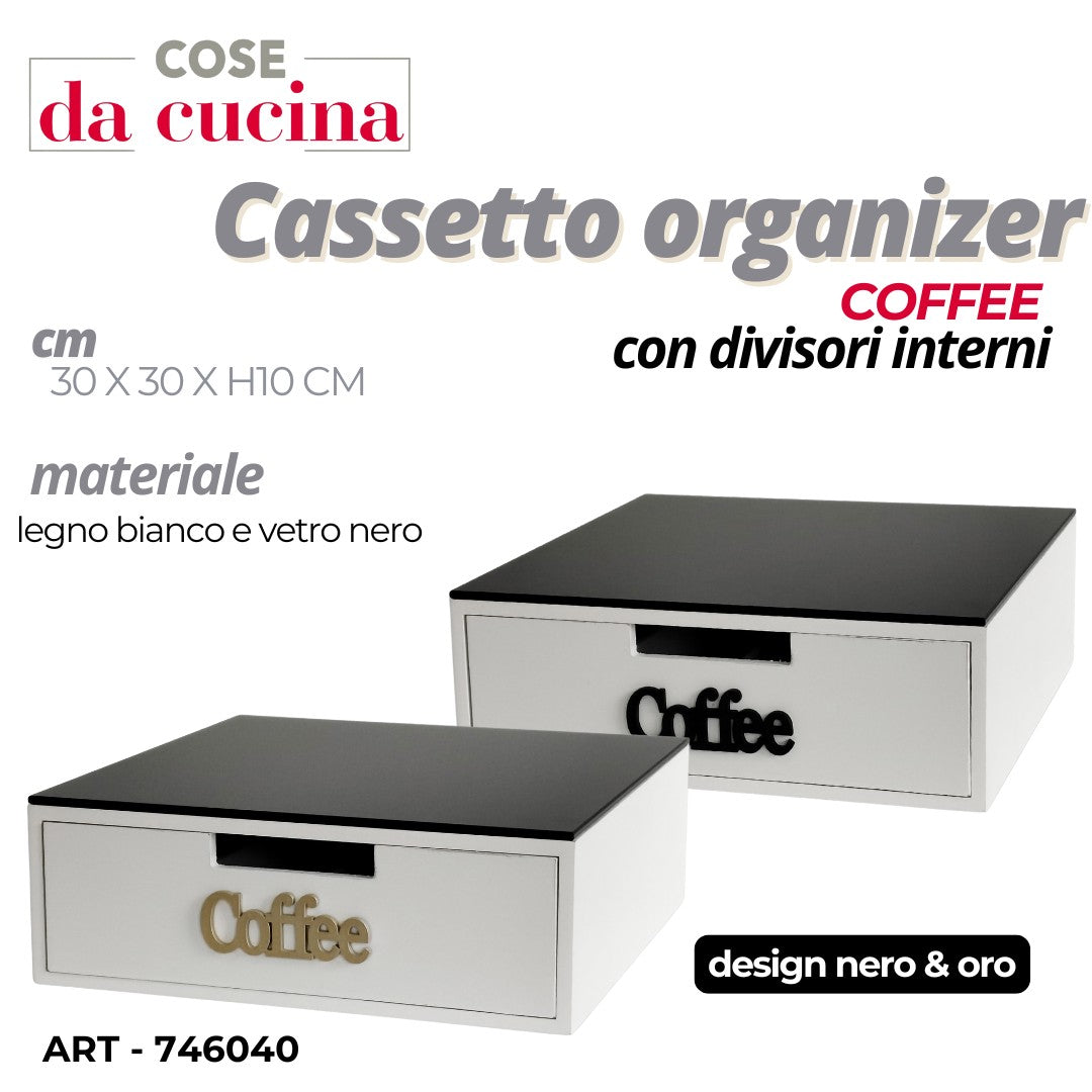 CS PORTACIALDE ORGANIZER BIANCO CON TOP VETRO NERO 30X30XH10CM.