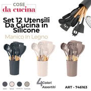 CS UTENSILI 12PZ CUCINA IN SILICONE ASS. CON MANICO LEGNO