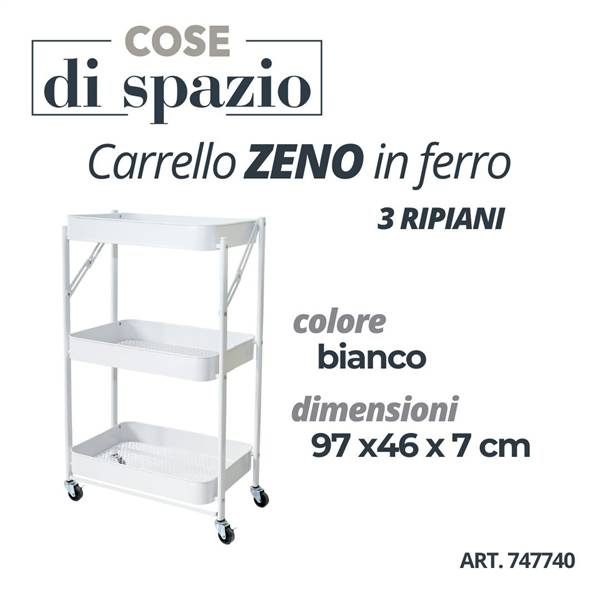 CS CARRELLO FERRO 3 RIPIANI BIANCO ZENO 97X46X7 CM.