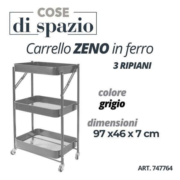 CS CARRELLO FERRO 3 RIPIANI GRIGIO ZENO 97X46X7 CM.
