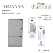 CS SCARPIERA 3 SCOMPARTI GRIGIA ARIANNA 60X23X115 CM.