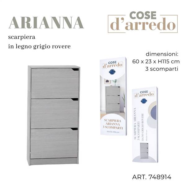 CS SCARPIERA 3 SCOMPARTI GRIGIA ARIANNA 60X23X115 CM.