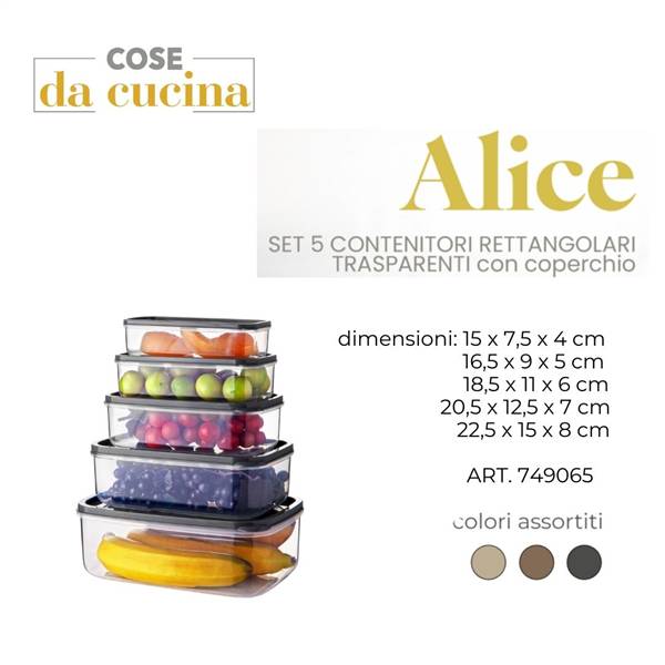 CS CONTENITORI 5PZ ALICE TRASP C/COP 