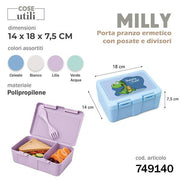 CS PORTAPRANZO MILLY ERMETICO C/POSATE 14X18X7,5CM COL.ASS.