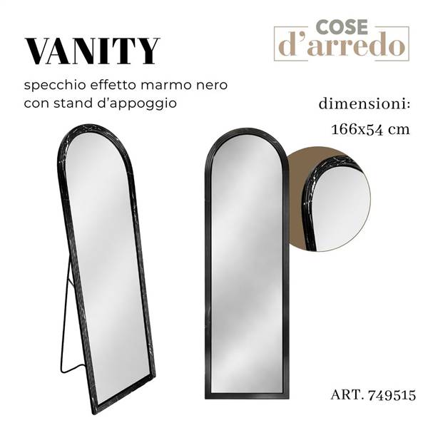 CS SPECCHIO EFFETTO MARMO NERO VANITY 166X54 C/STAND