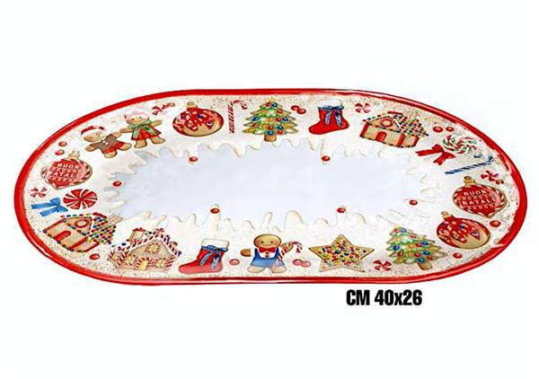 IBCT VASSOIO MELAMINA 40X26 MARZAPANE NATALE MODELLO OVALE PIANO