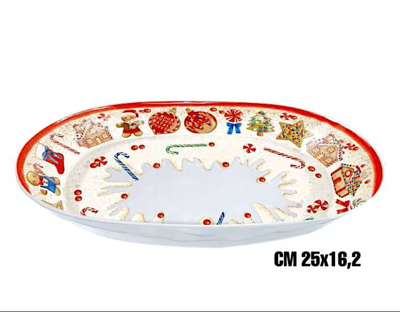 IBCT VASSOIO MELAMINA 25X16 MARZAPANE NATALE MODELLO OVALE FONDO
