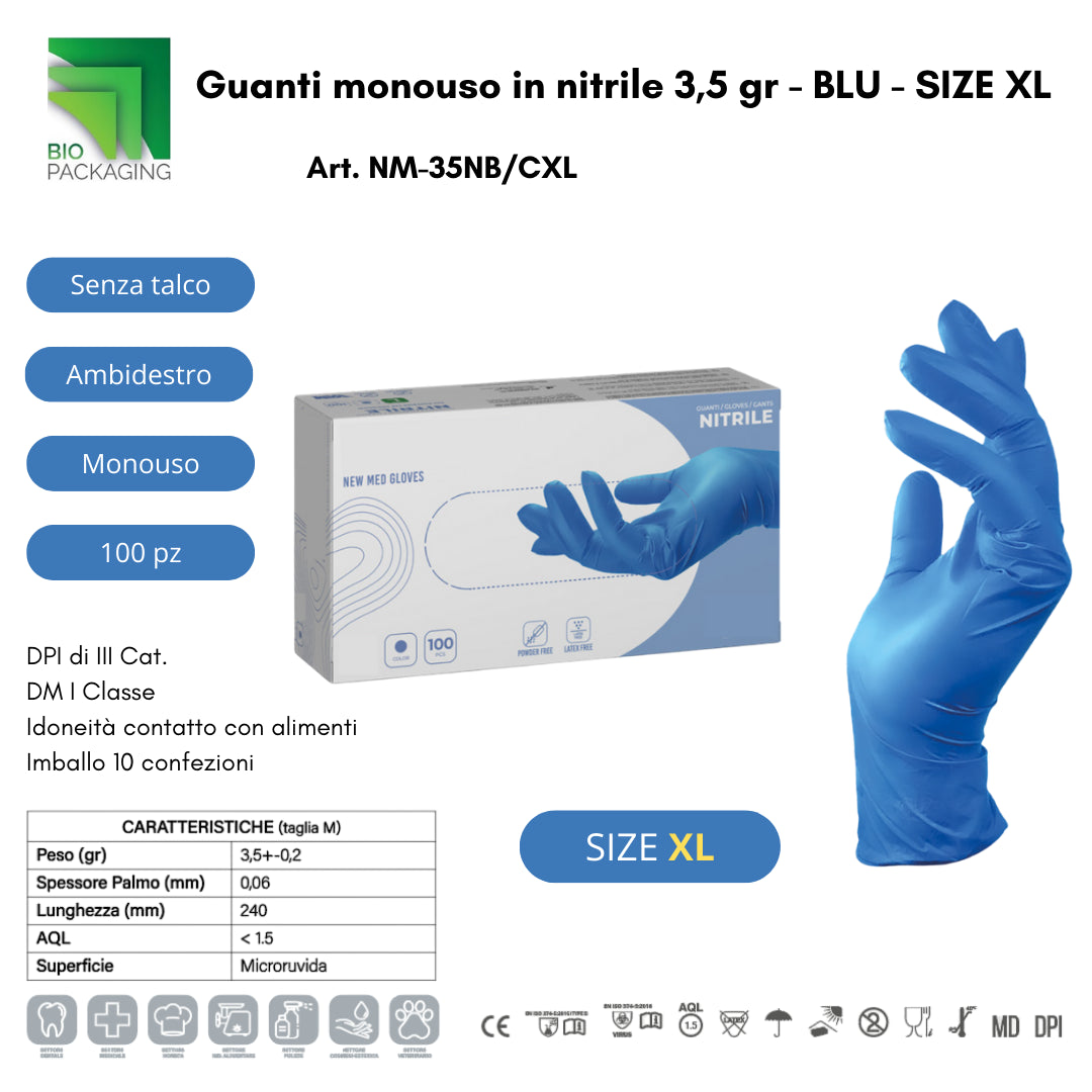 BIO GUANTI NITRILE BLU 100PZ TAGLIA XL