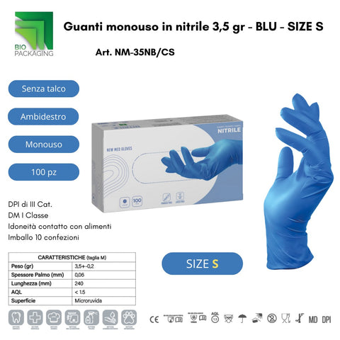 BIO GUANTI NITRILE BLU 100PZ TAGLIA S