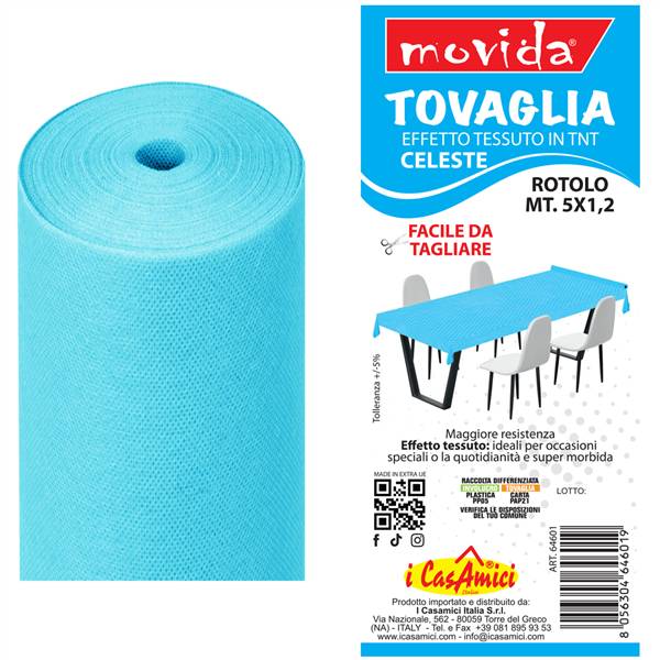 MOVIDA TOVAGLIA ROTOLO TNT 5X1,2 CELESTE 