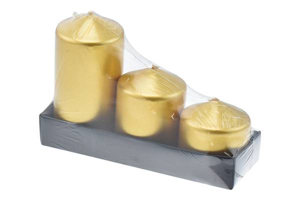 PARTENOPE CANDELE 3PZ PILLAR ORO DM.5 H.5/6,5/10CM