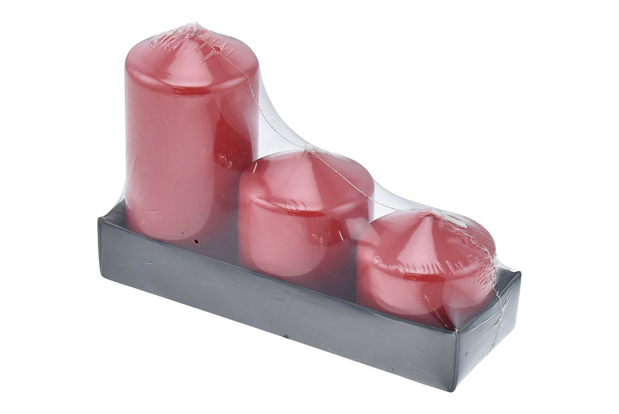 PARTENOPE CANDELE 3PZ PILLAR ROSSO LACCATO DM.5 H.5/6,5/10CM