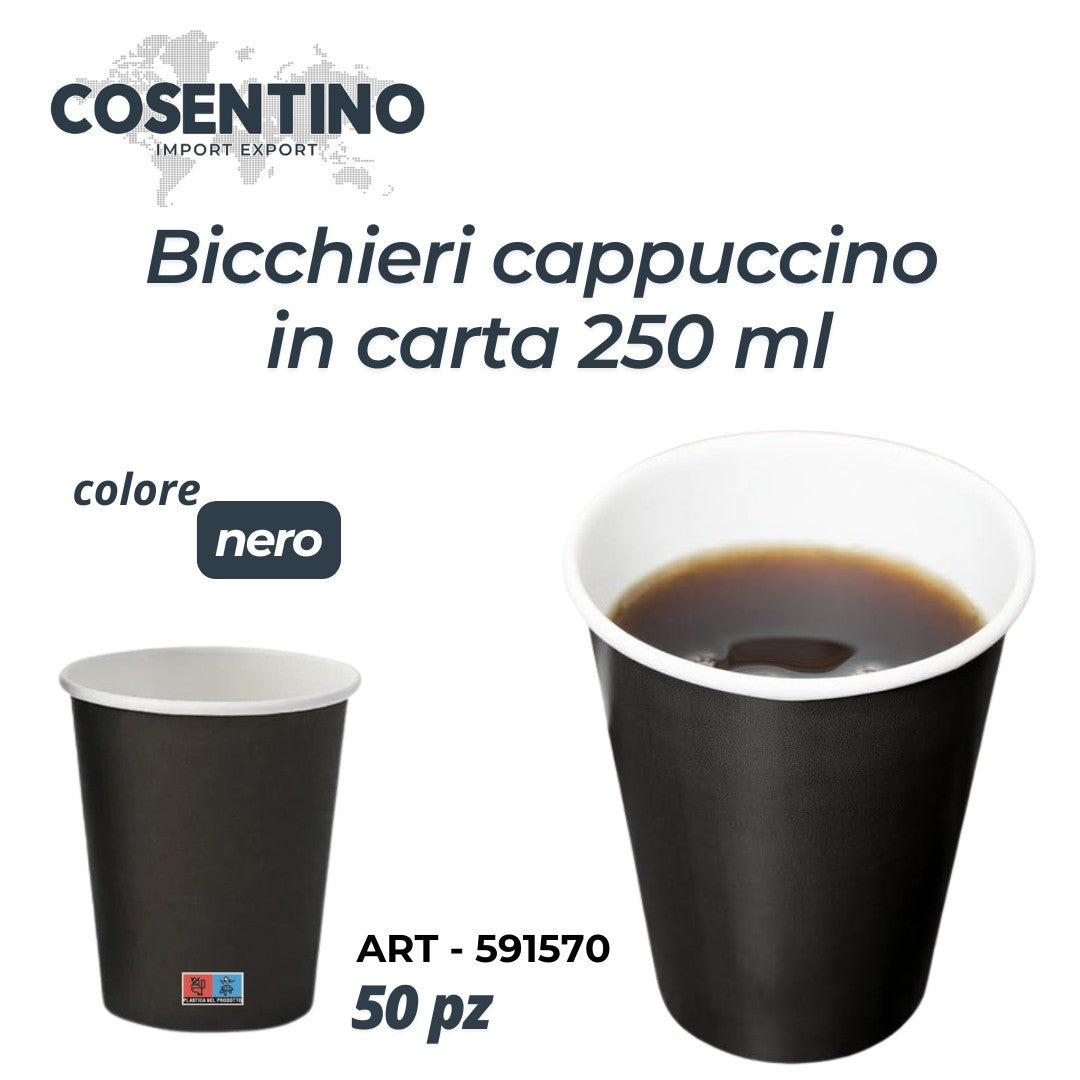 CS BICCHIERI CARTA NERO 250ML 50PZ
