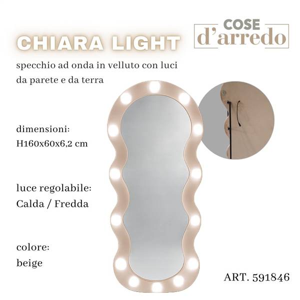 CS SPECCHIO CHIARA LIGHT VELLUTO BEIGE CON LUCI 160X60CM