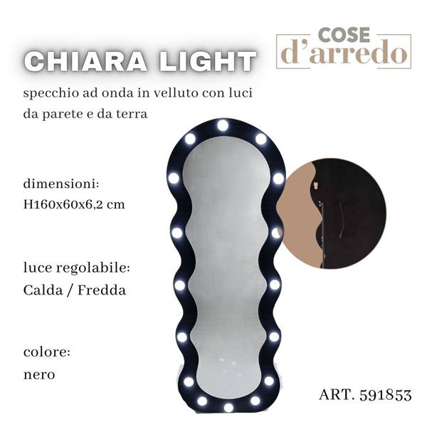 CS SPECCHIO CHIARA LIGHT VELLUTO NERO CON LUCI 160X60CM