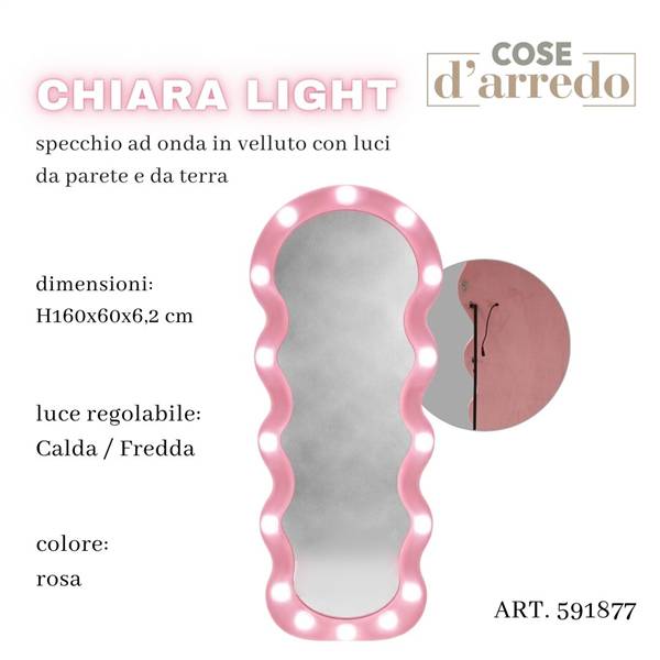 CS SPECCHIO CHIARA LIGHT VELLUTO ROSA CON LUCI 160X60CM
