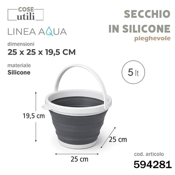 CS SECCHIO LINEA AQUA PIEGHEVOLE 5LT IN SILICONE 25X25X19,5CM