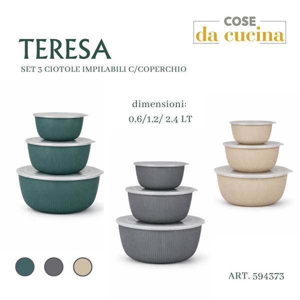 CS CIOTOLE 3PZ TERESA CON COPERCHIO 0,6/1,2/2,4 LT. COL.ASS.