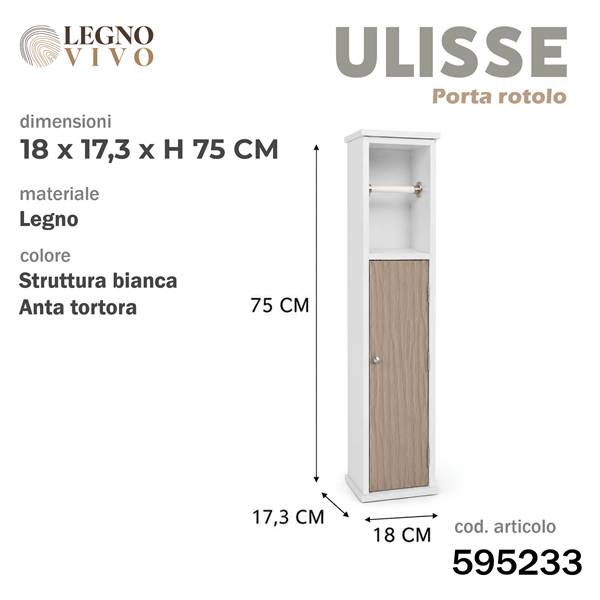 CS MOBILETTO ULISSE BIANCO ANTA TORTORA 18X17,3XH75CM E PORTAROTOLO