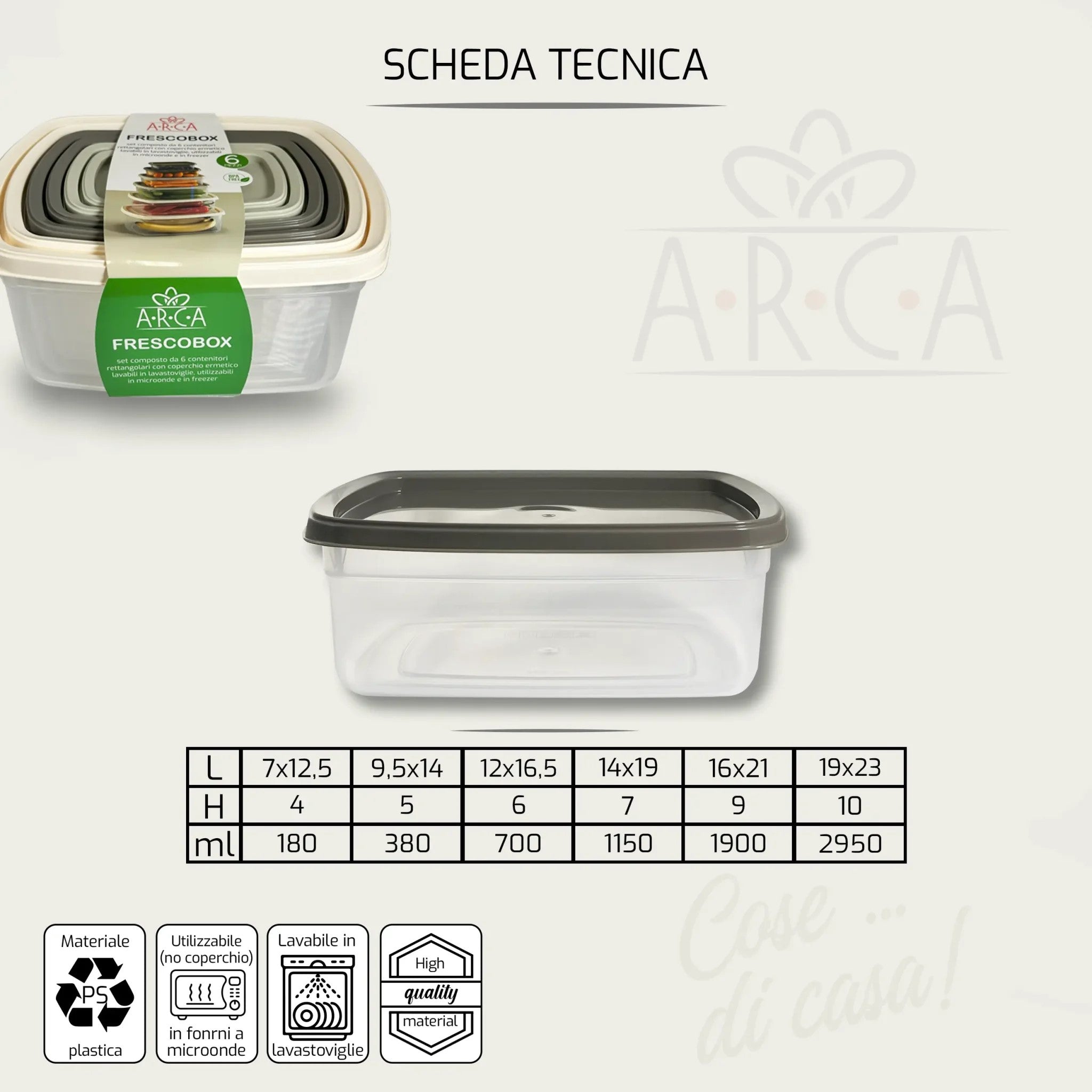 ARCA CONTENITORI 6PZ RETTANGOLARE