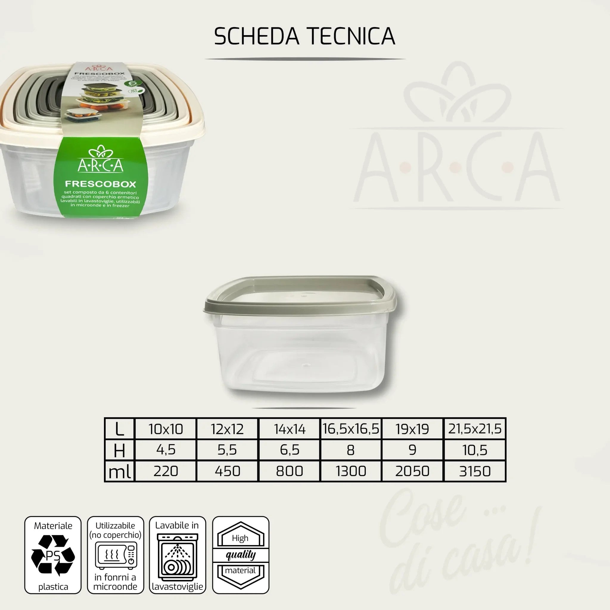 ARCA CONTENITORI 6PZ QUADRATI