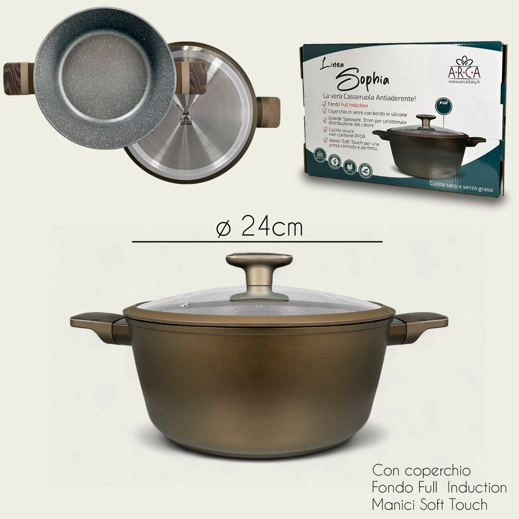 ARCA CASSERUOLA C/COP SOPHIA 24CM INDUZI ONE