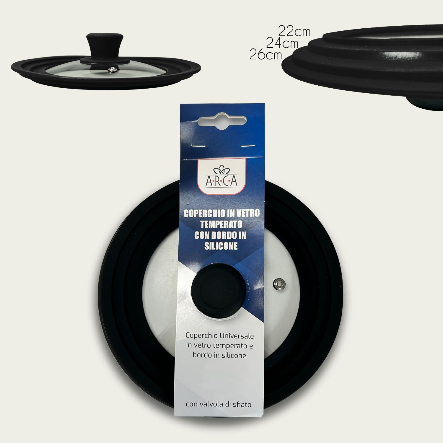 ARCA COPERCHIO VETRO E SILICONE 22/24/26