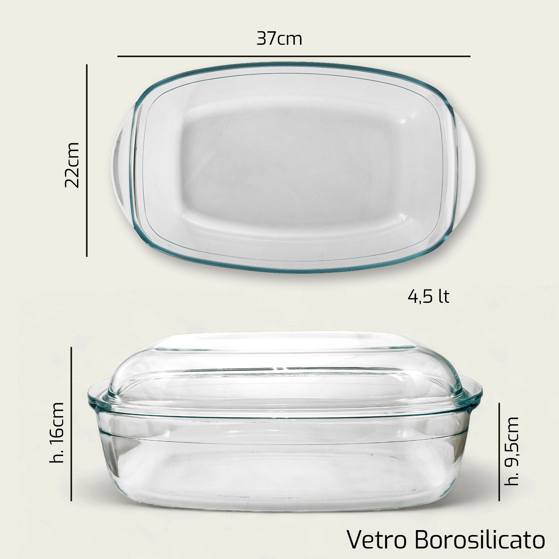 ARCA PIROFILA VETRO C/COP 39X22CM H16