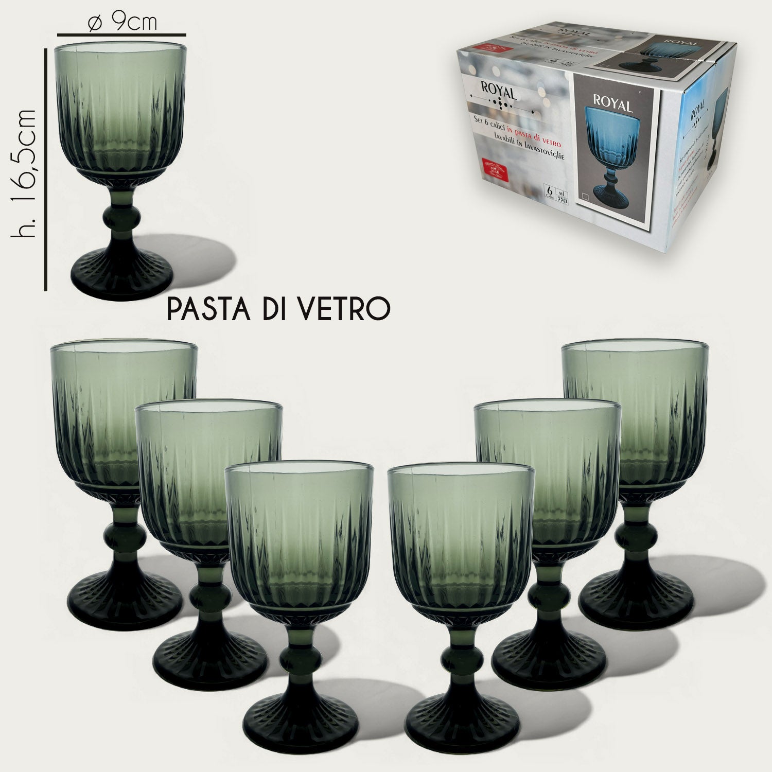 ARCA CALICI VETRO 6PZ ROYAL FUMO