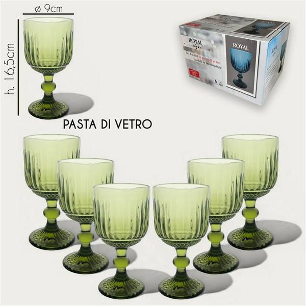 ARCA CALICI VETRO 6PZ ROYAL VERDE