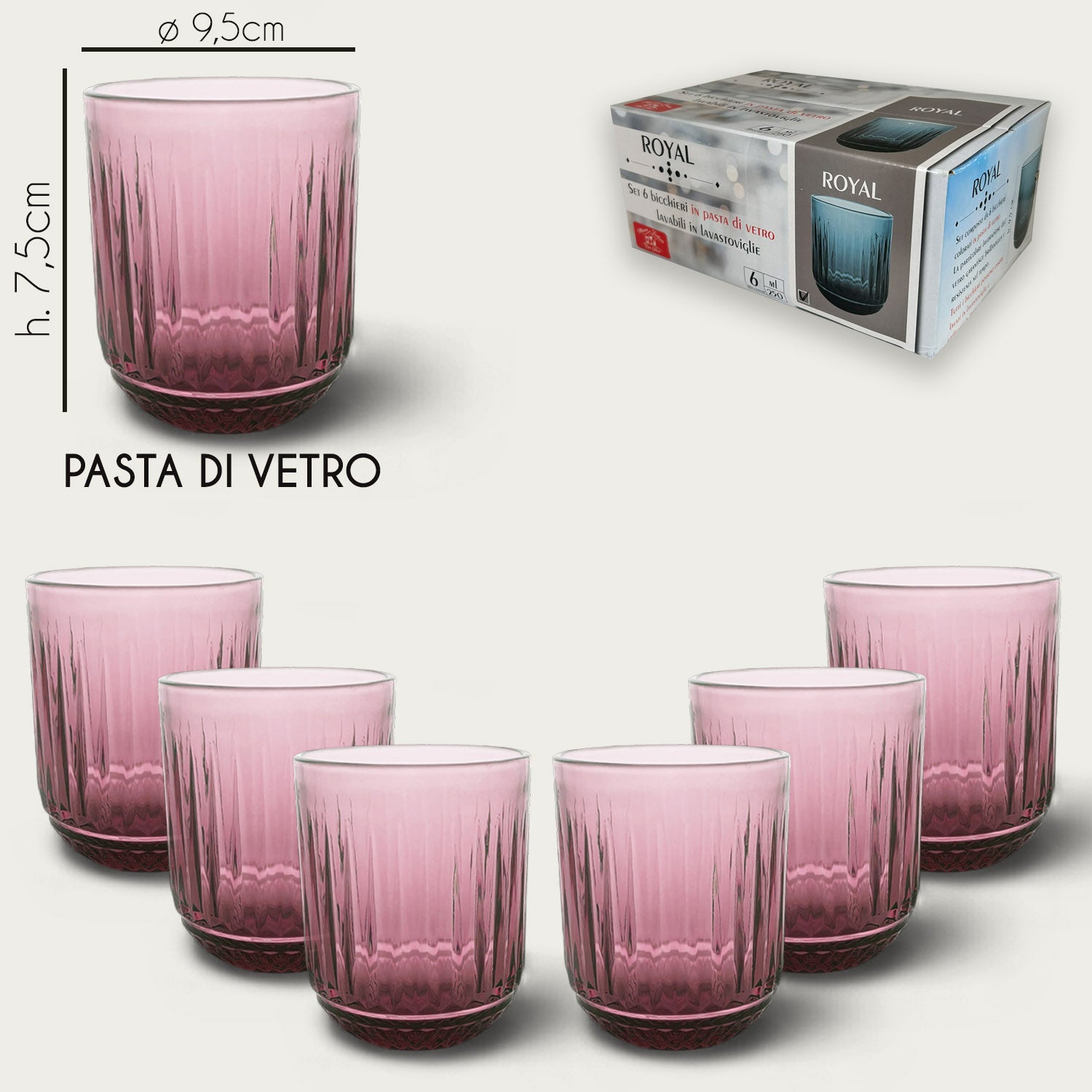 ARCA BICCHIERI VETRO 6PZ ROYAL PORPORA
