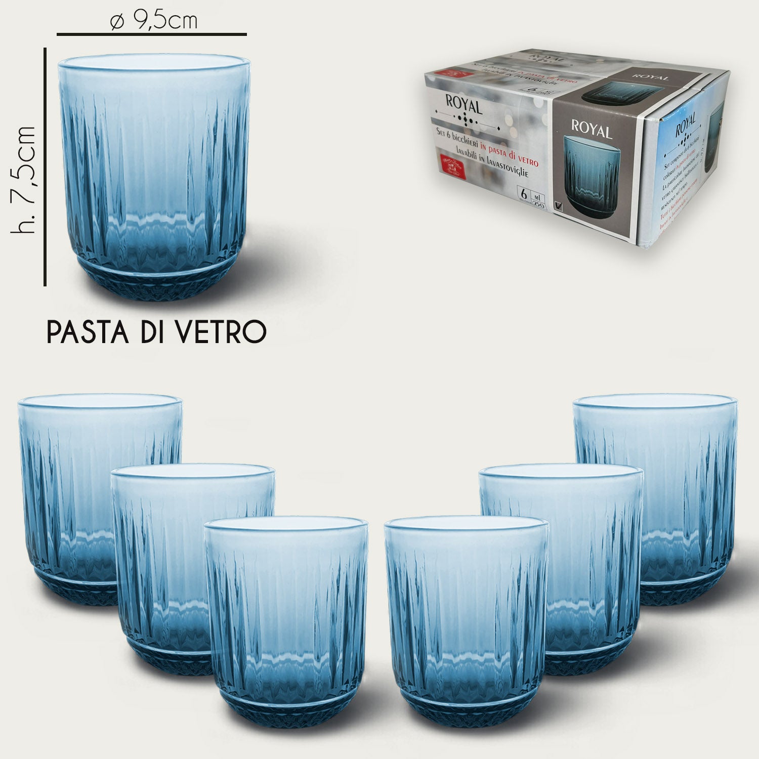 ARCA BICCHIERI VETRO 6PZ ROYAL BLU