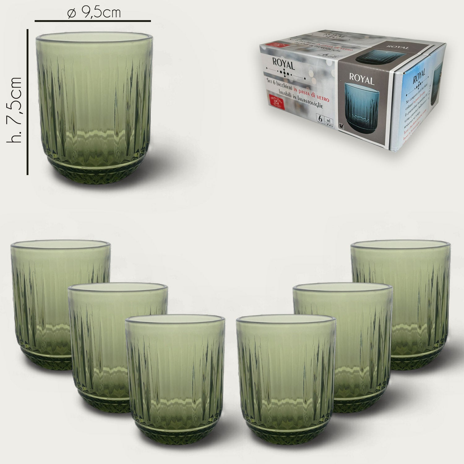 ARCA BICCHIERI VETRO 6PZ ROYAL FUMO