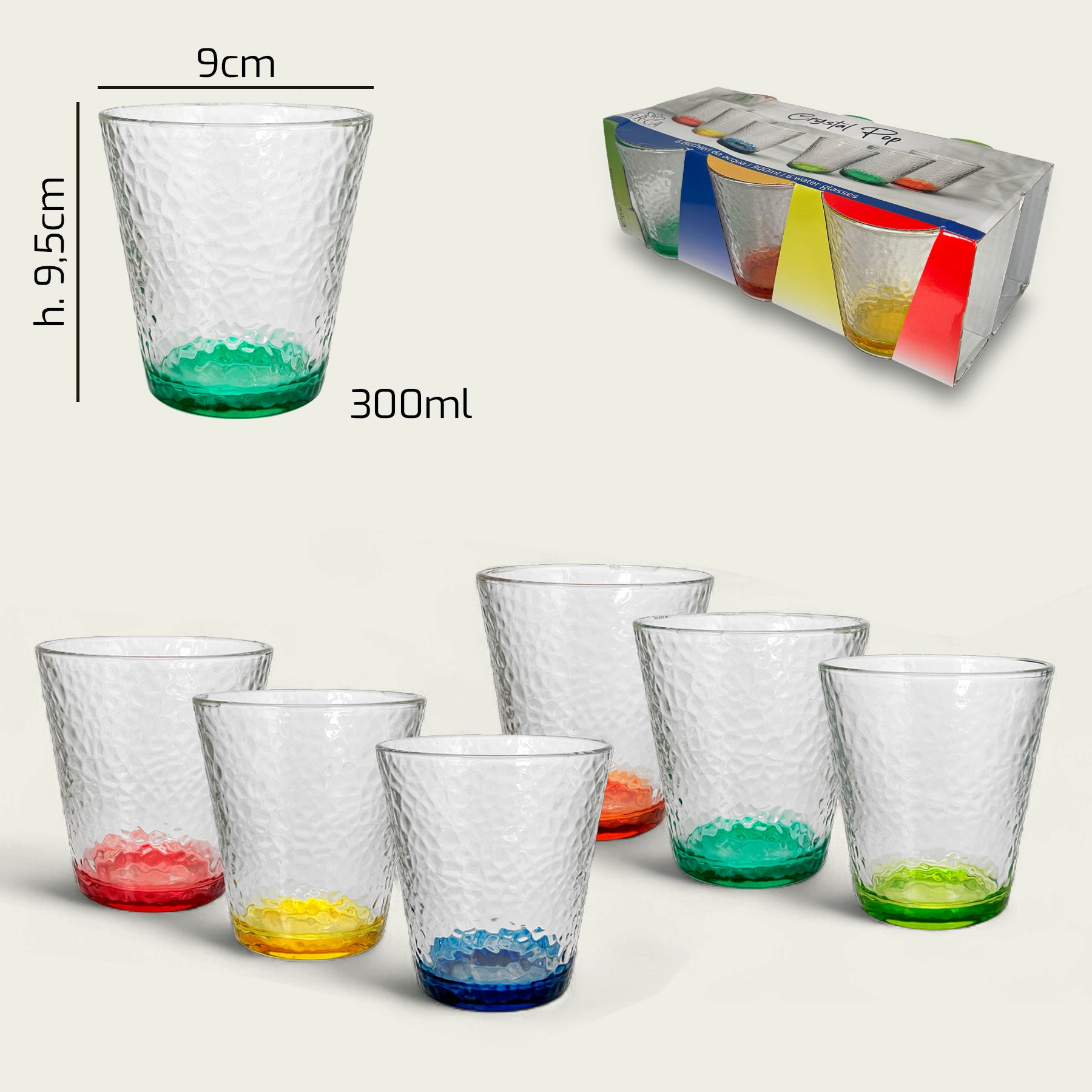 ARCA BICCHIERI 6PZ 300ML COL.ASS.