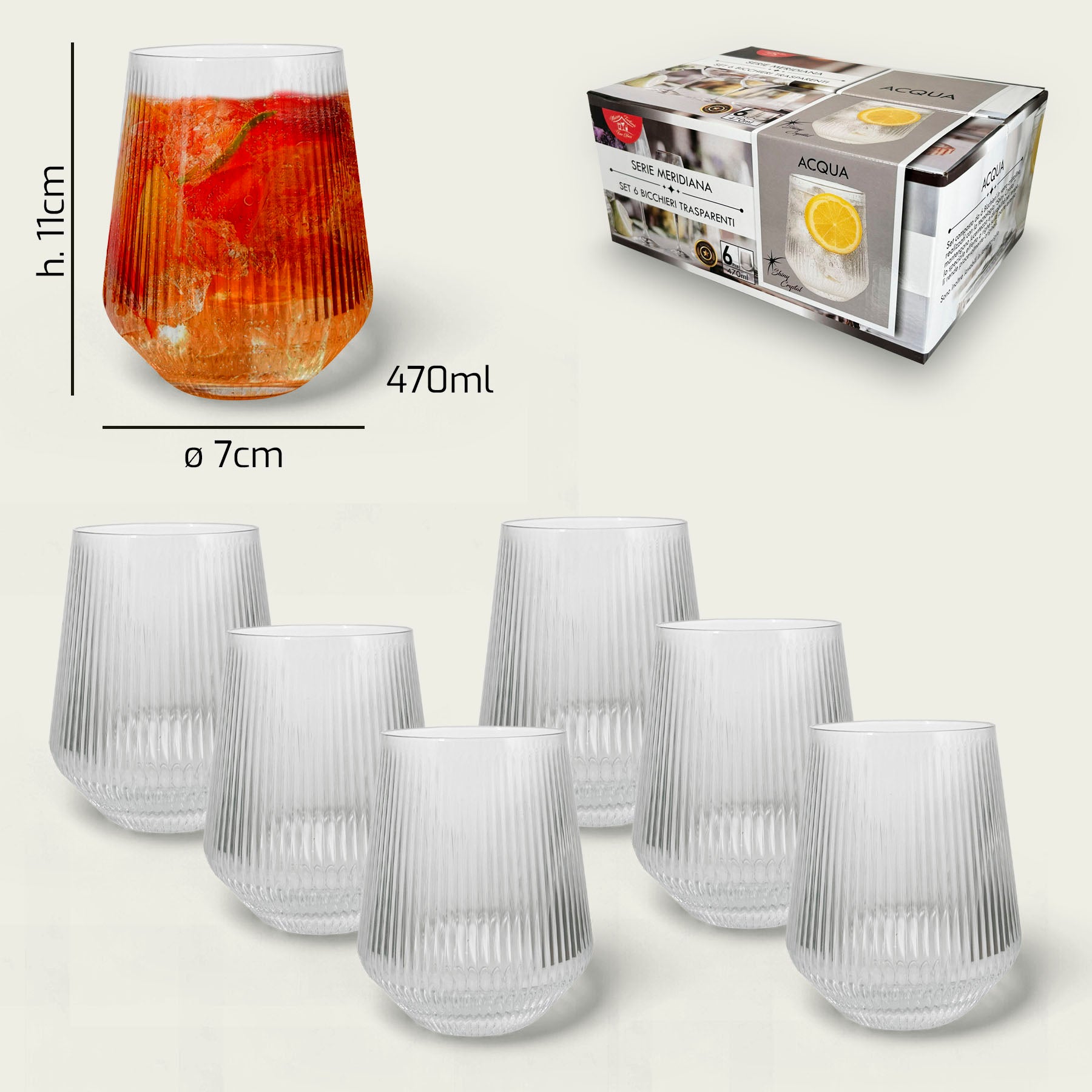 ARCA BICCHIERI 6PZ MERIDIANA TRASPARENTE