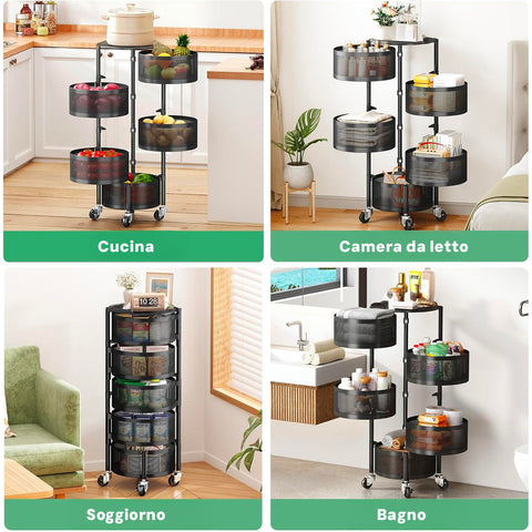 AVILIA CARRELLO RICHIUDIB NERO 32X32X90 CON RUOTE + 5 CESTELLI