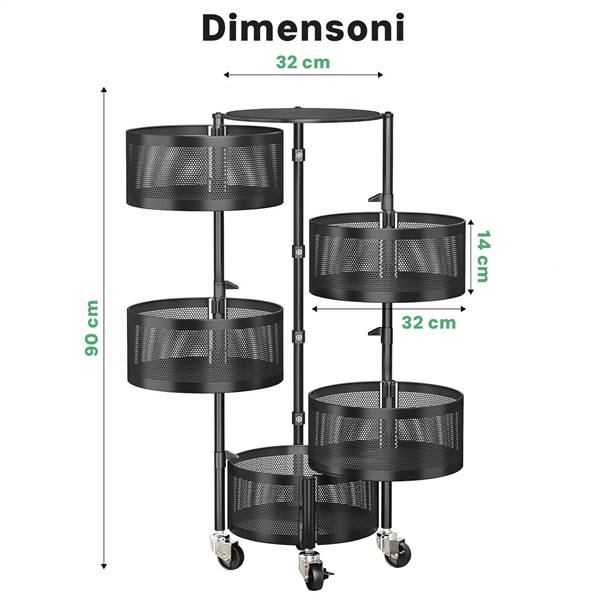 AVILIA CARRELLO RICHIUDIB NERO 32X32X90 CON RUOTE + 5 CESTELLI