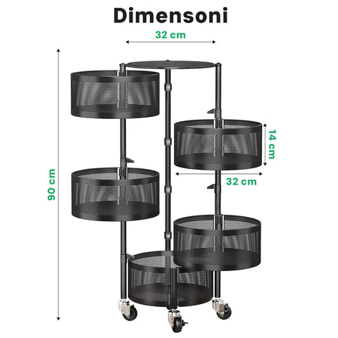 AVILIA CARRELLO RICHIUDIB NERO 32X32X90 CON RUOTE + 5 CESTELLI