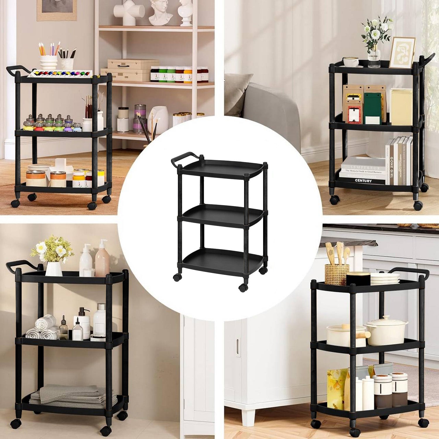 AVILIA CARRELLO SALVASPAZIO MULTIF NERO 4 RUOTE + 3 RIPIANI C/MANICO 46X33X74