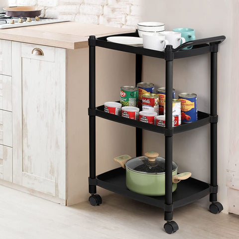 AVILIA CARRELLO SALVASPAZIO MULTIF NERO 4 RUOTE + 3 RIPIANI C/MANICO 46X33X74 - Infinity Home Store