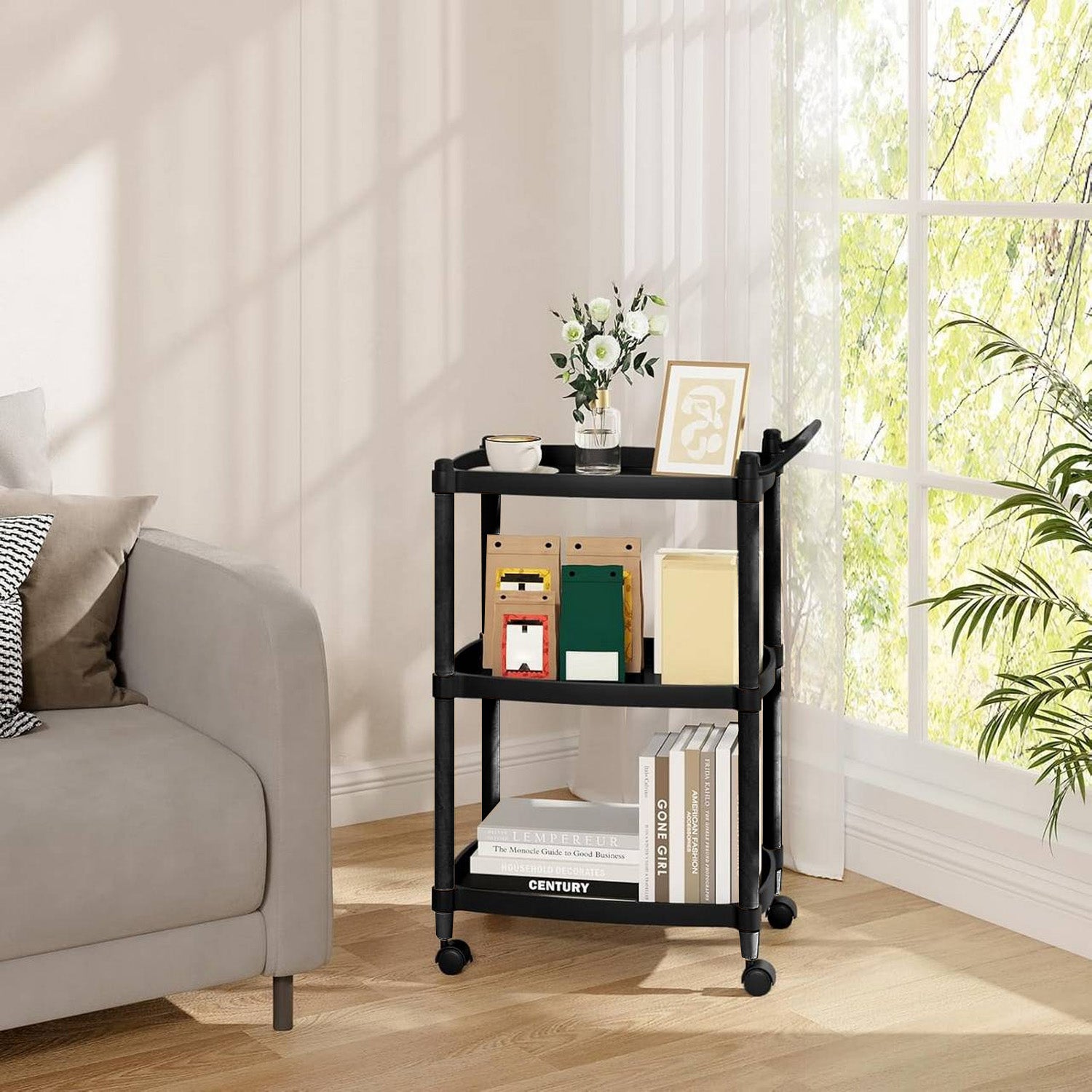 AVILIA CARRELLO SALVASPAZIO MULTIF NERO 4 RUOTE + 3 RIPIANI C/MANICO 46X33X74