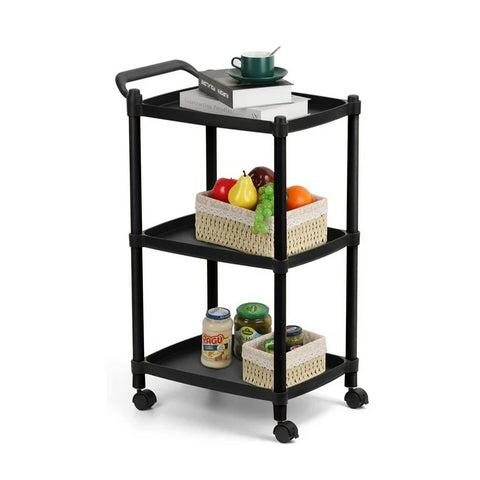 AVILIA CARRELLO SALVASPAZIO MULTIF NERO 4 RUOTE + 3 RIPIANI C/MANICO 46X33X74 - Infinity Home Store