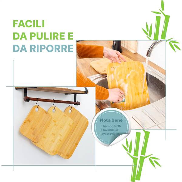 AVILIA TAGLIERI 3PZ IN BAMBU CON FORO PER AGGANCIO 20X15 30X23 38X29