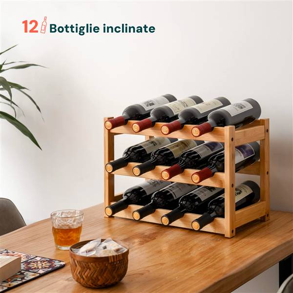 AVILIA ORGANIZER IN BAMBU CON 3 RIPIANI PER 12 BOTTIGLIE 42X21X28 CM.
