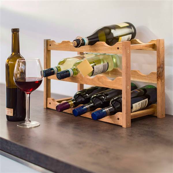 AVILIA ORGANIZER IN BAMBU CON 3 RIPIANI PER 12 BOTTIGLIE 42X21X28 CM.