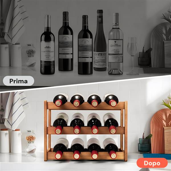 AVILIA ORGANIZER IN BAMBU CON 3 RIPIANI PER 12 BOTTIGLIE 42X21X28 CM.