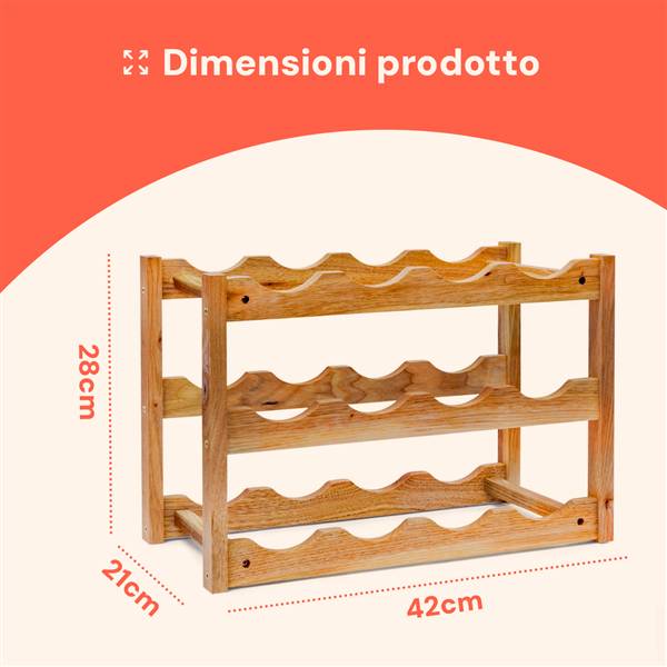 AVILIA ORGANIZER IN BAMBU CON 3 RIPIANI PER 12 BOTTIGLIE 42X21X28 CM.