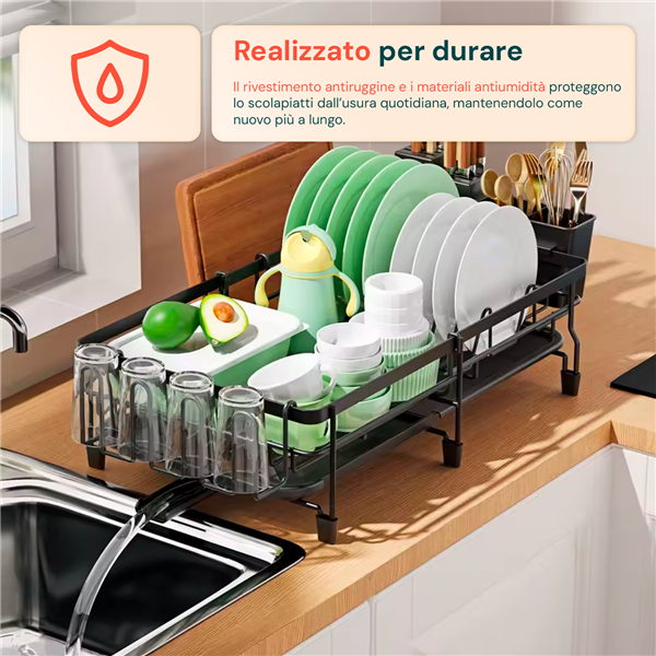 AVILIA SCOLAPIATTO DA CUCINA ESTENSIBILE MODULARE ANTIRUGGINE E CON PORTAPOSATE
