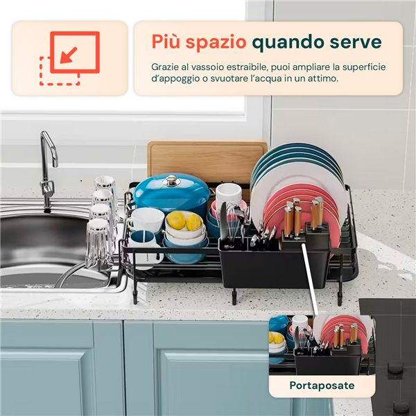 AVILIA SCOLAPIATTO DA CUCINA ESTENSIBILE MODULARE ANTIRUGGINE E CON PORTAPOSATE